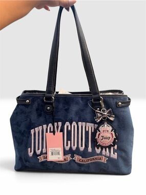 Juicy Couture Navy Plush Logo Tote with Charm